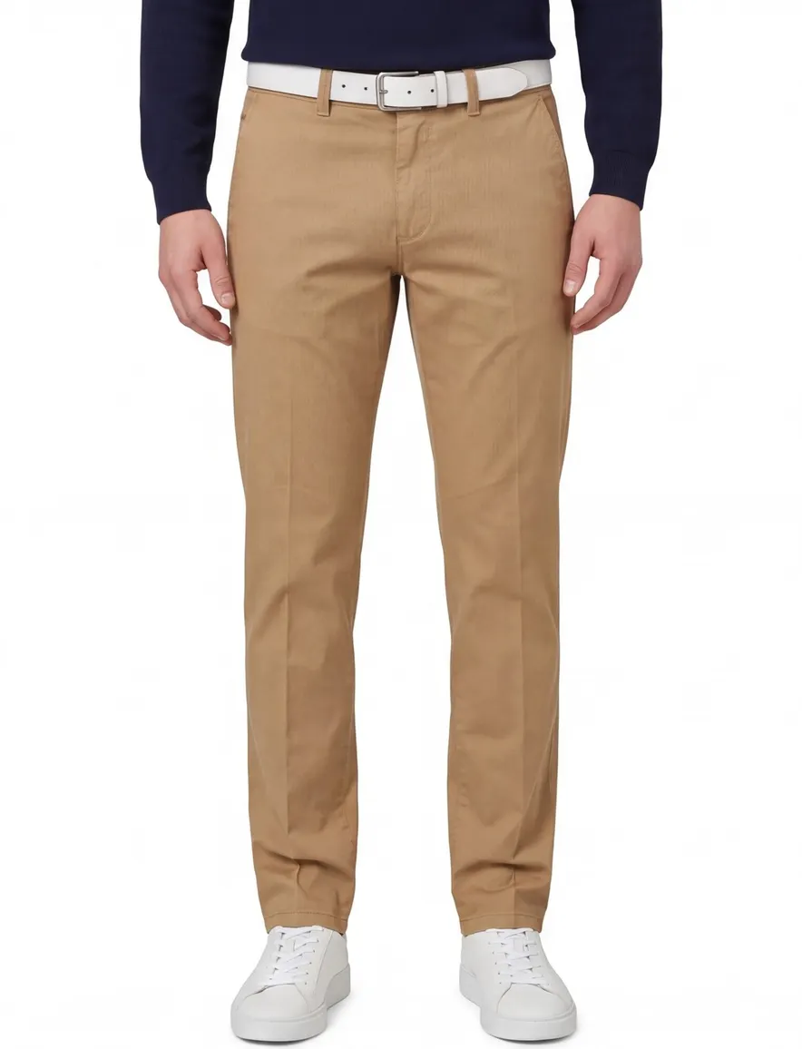 Eurex Jim broek camel effen katoen wijde fit
