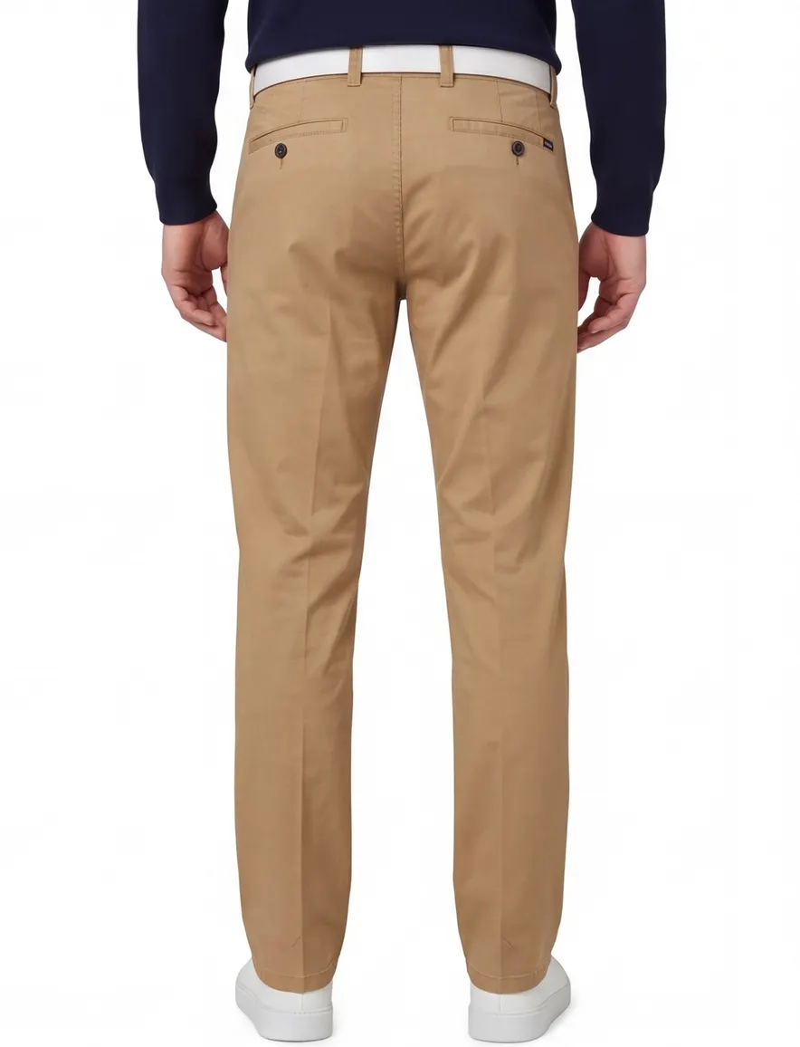 Eurex Jim broek camel effen katoen wijde fit