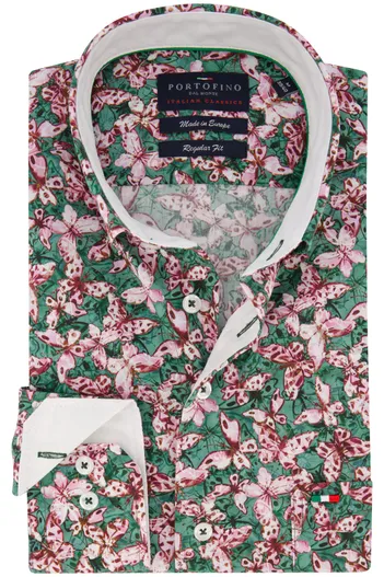 Portofino Geprint Portofino casual overhemd wijde fit katoen roze groen