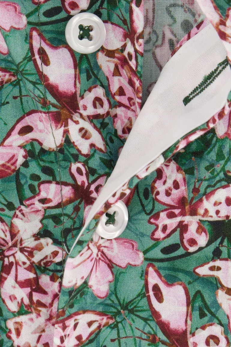 Portofino casual overhemd wijde fit groen roze geprint katoen