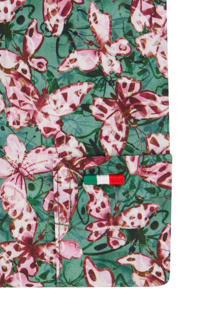Portofino casual overhemd wijde fit groen roze geprint katoen