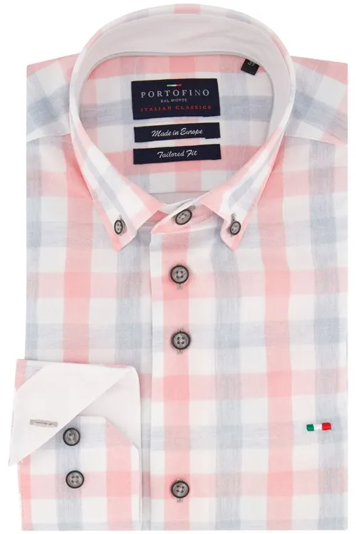Portofino overhemd tailored fit katoen geruit roze