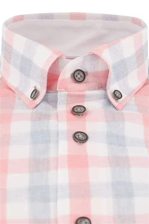 Portofino overhemd tailored fit katoen geruit roze