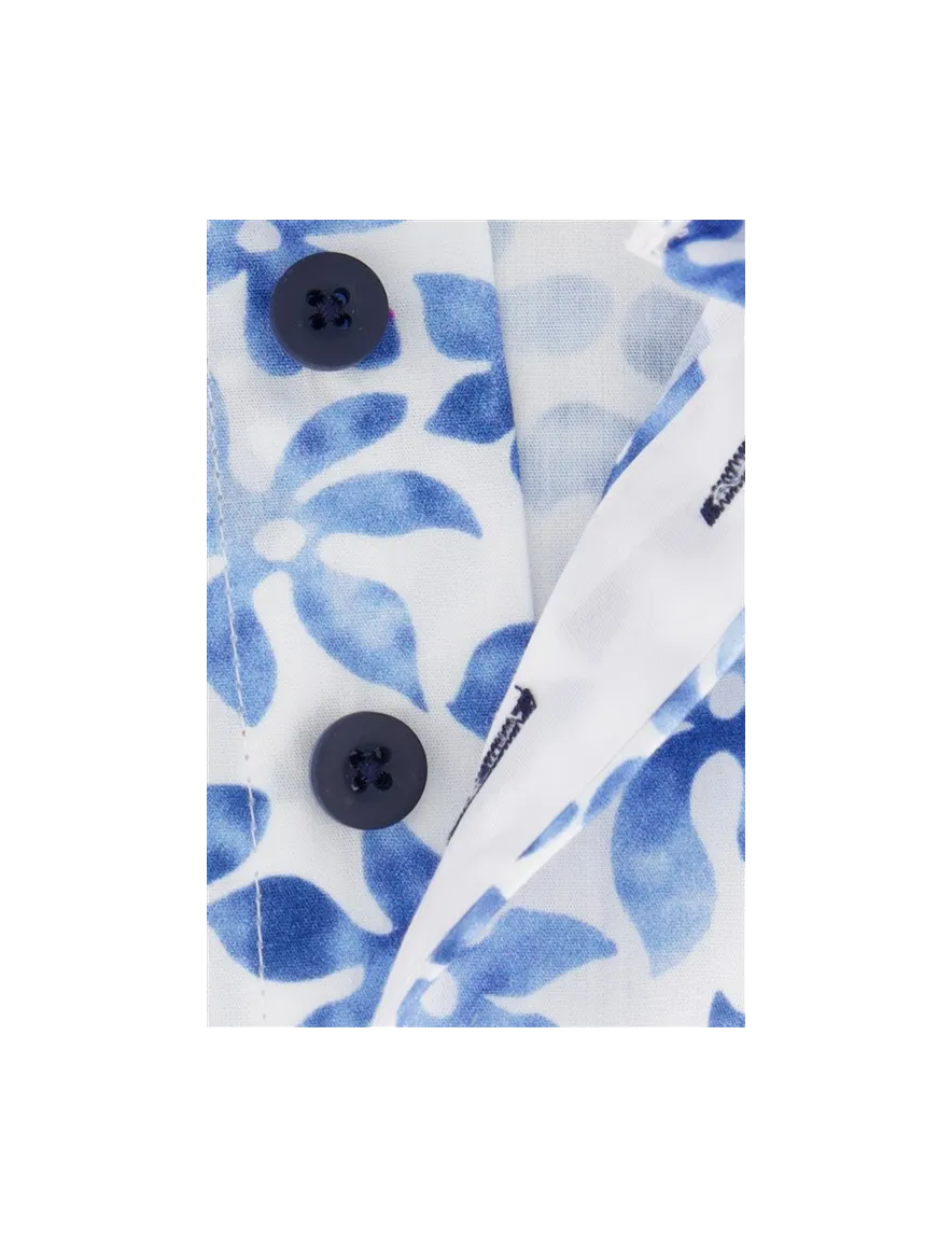 Portofino casual overhemd normale fit blauw met bloemenprint katoen
