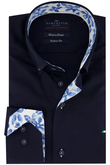 Portofino Portofino casual overhemd normale fit donkerblauw effen katoen