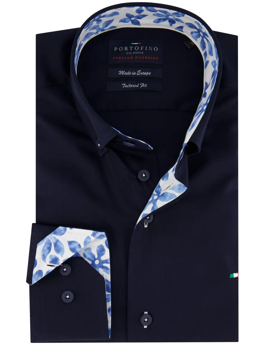 Portofino overhemd donkerblauw effen