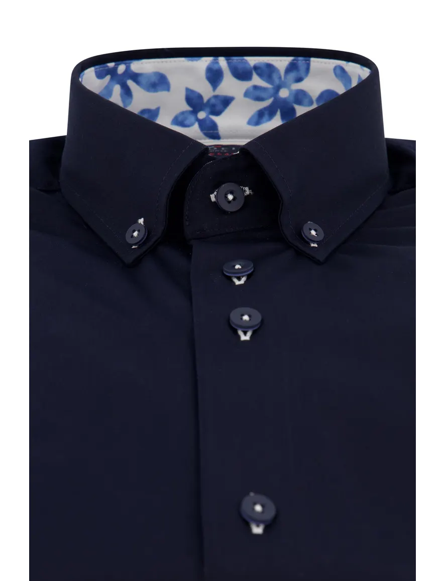 Portofino overhemd donkerblauw effen