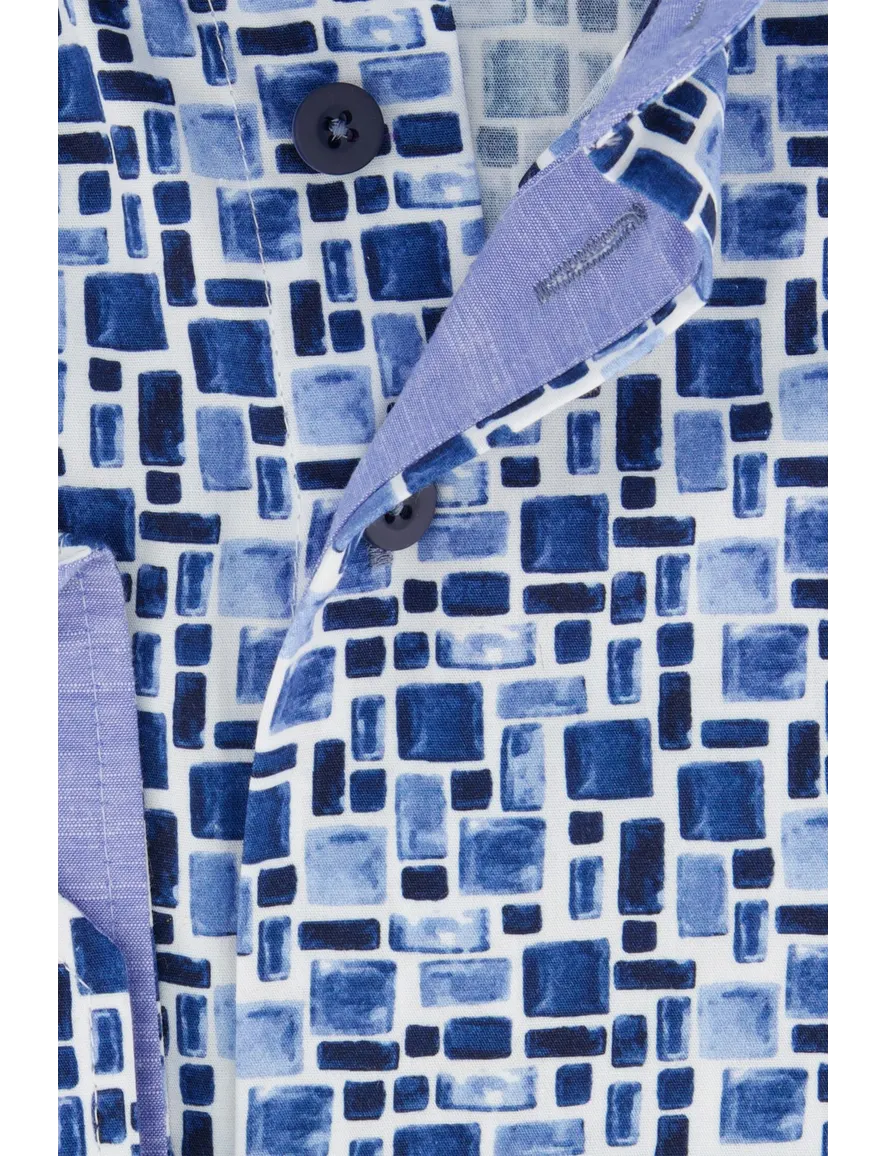 Portofino casual overhemd normale fit geprint wit blauw katoen