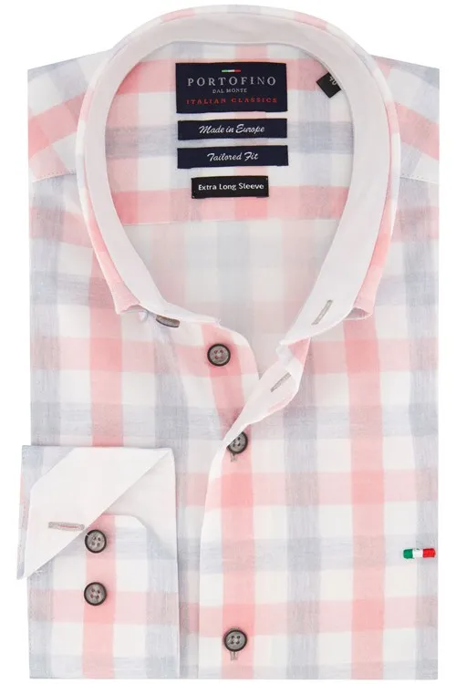 Portofino overhemd tailored fit ruit roze