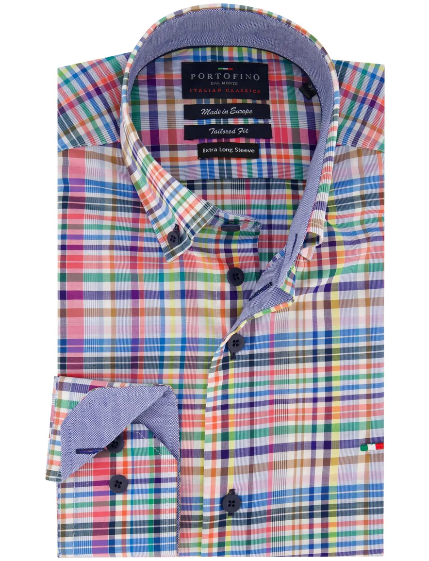 Portofino overhemd ruit multicolor extra lang katoen