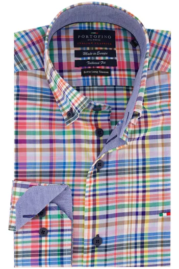 Portofino Portofino overhemd tailored fit ruit multicolor extra lang