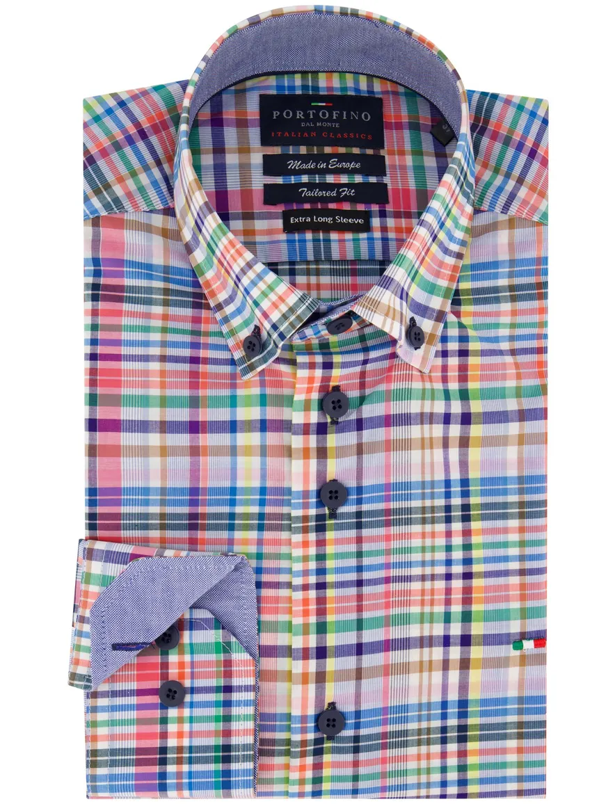 Portofino overhemd ruit multicolor extra lang katoen