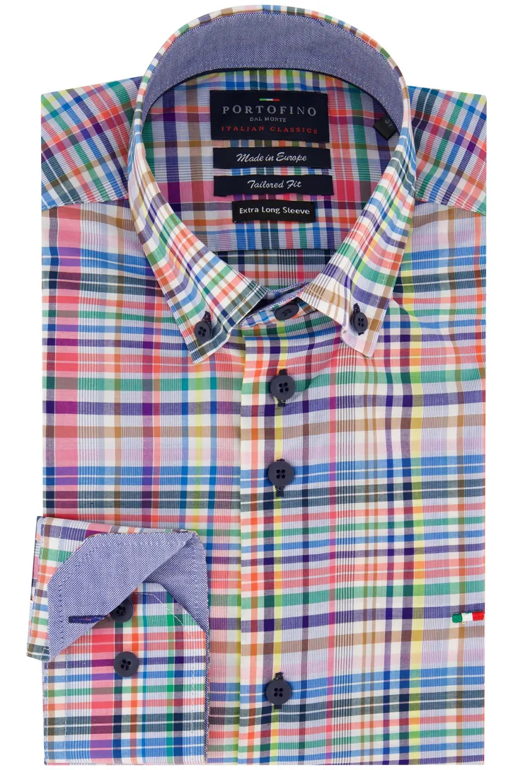 Portofino overhemd tailored fit ruit multicolor extra lang