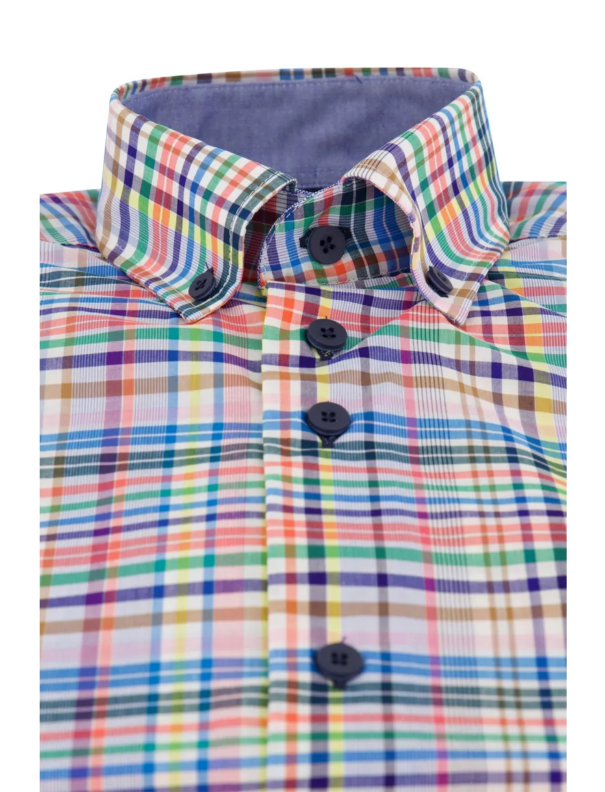 Portofino overhemd ruit multicolor extra lang katoen