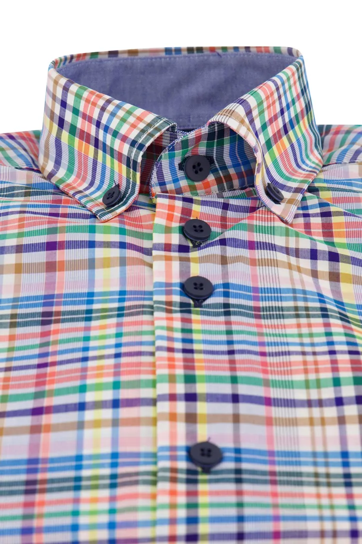 Portofino overhemd tailored fit ruit multicolor extra lang