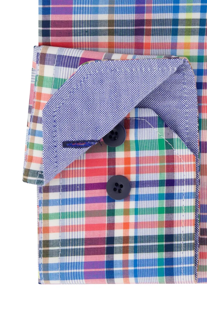 Portofino overhemd tailored fit ruit multicolor extra lang