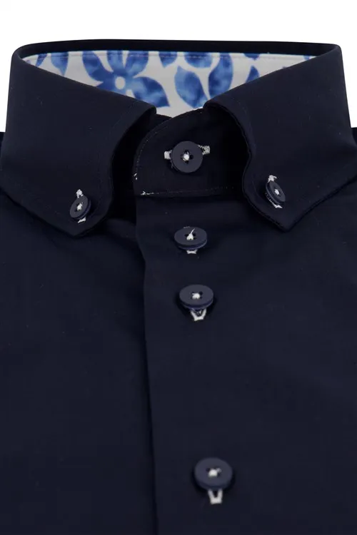 Casual overhemd Portofino mouwlengte 7 normale fit donkerblauw uni