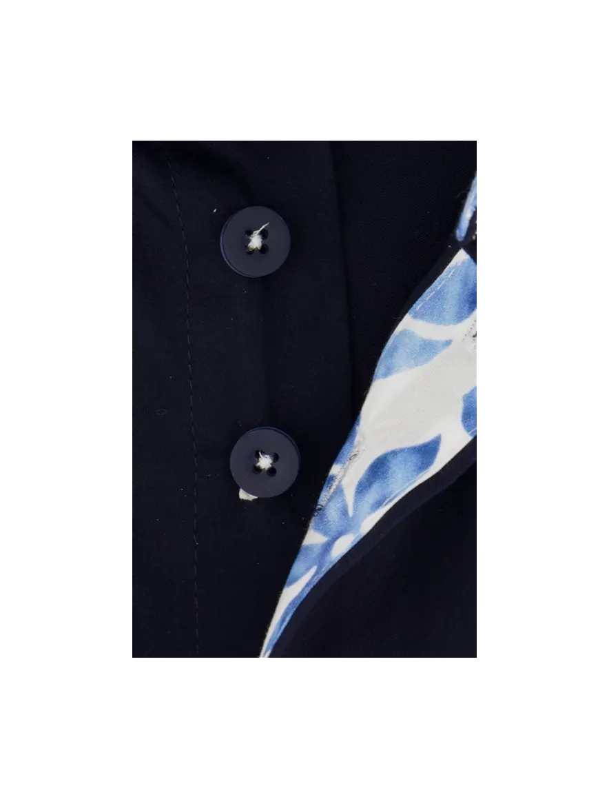 Portofino casual overhemd mouwlengte 7 normale fit navy effen 100% katoen
