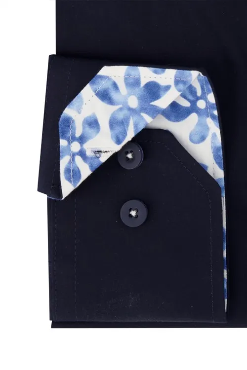 Casual overhemd Portofino mouwlengte 7 normale fit donkerblauw uni