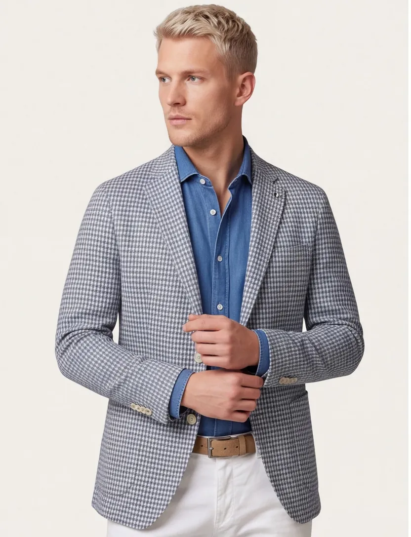 Hugo Boss tussenjas lichtblauw normale fit ruit