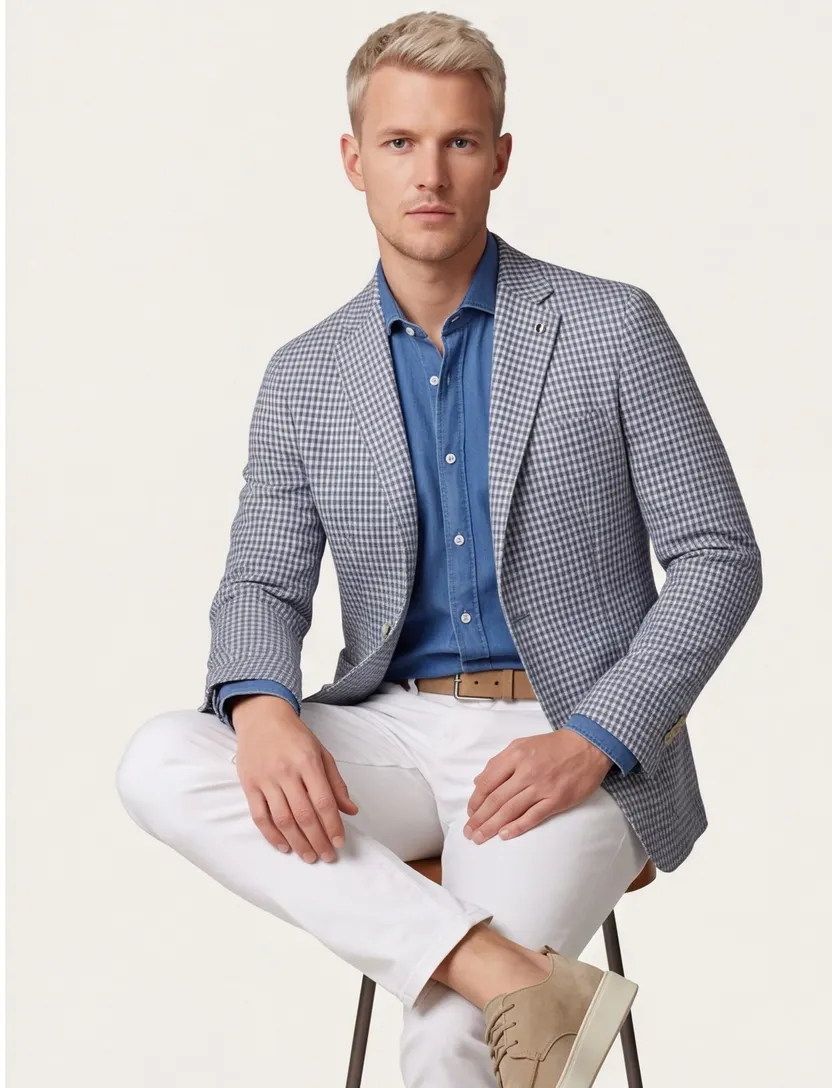 Hugo Boss tussenjas lichtblauw normale fit ruit