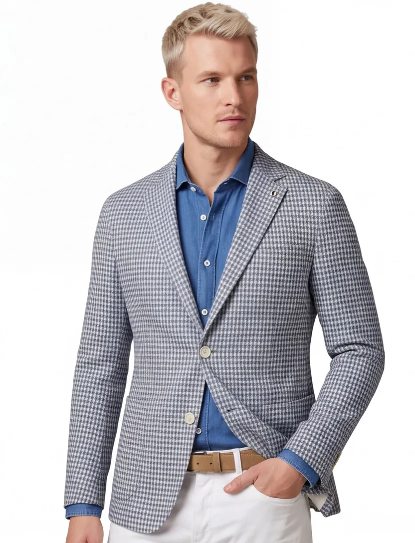Hugo Boss tussenjas lichtblauw normale fit ruit