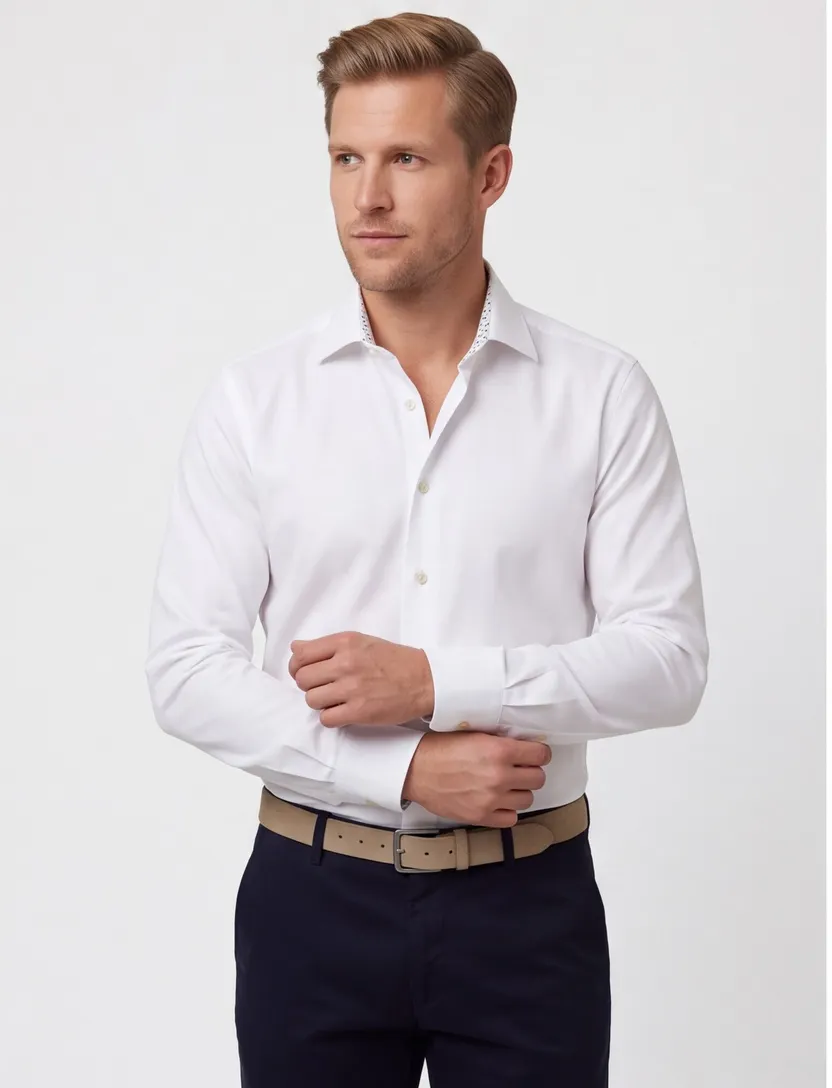 Ledub business overhemd wit katoen-stretch normale fit