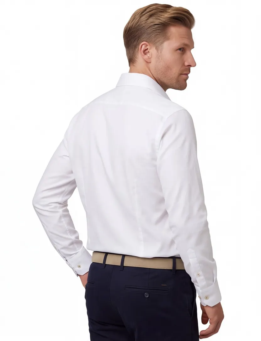 Ledub business overhemd wit katoen-stretch normale fit