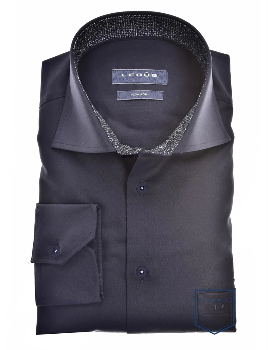 Ledub business overhemd Modern Fit navy effen katoen