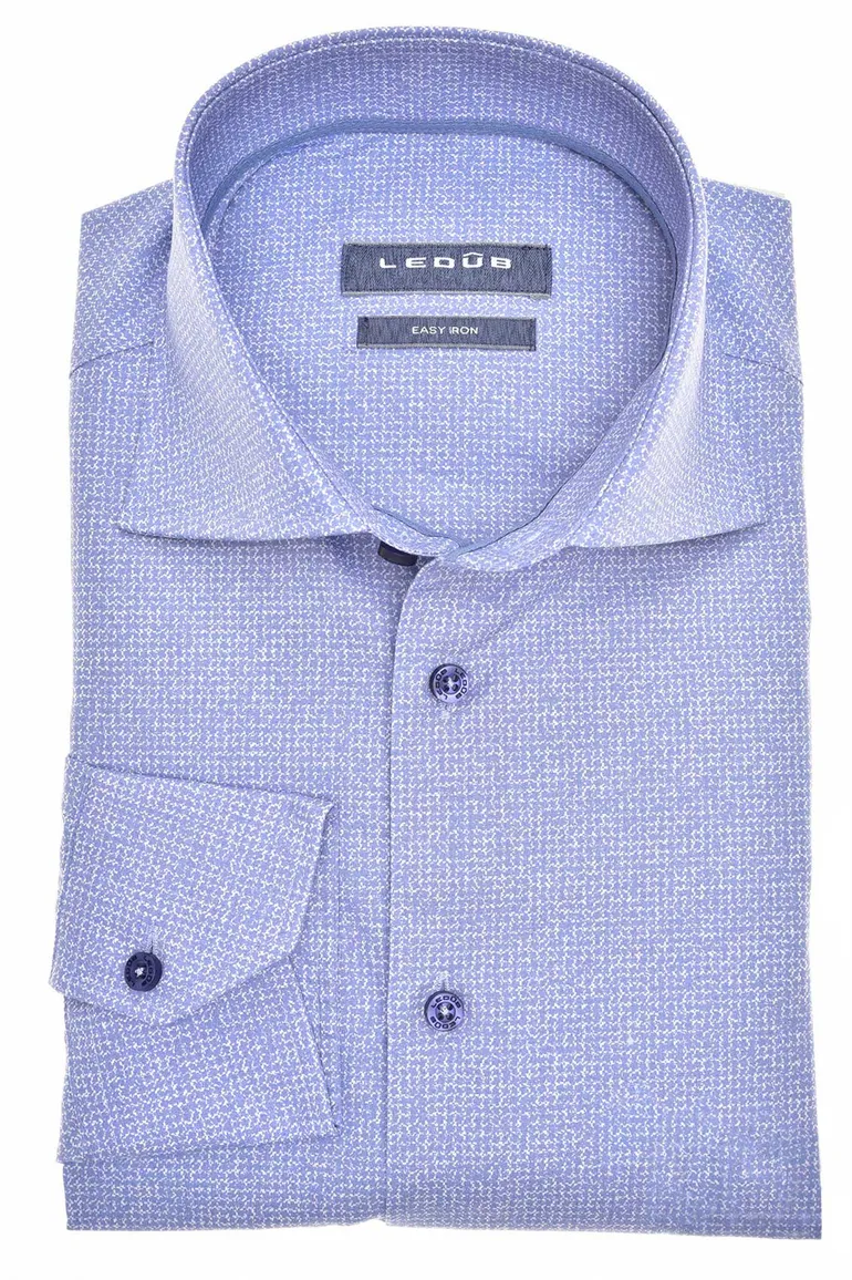 business overhemd Ledub Modern Fit blauw geprint katoen normale fit