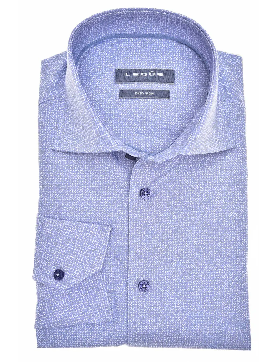 business overhemd Ledub Modern Fit blauw geprint katoen normale fit