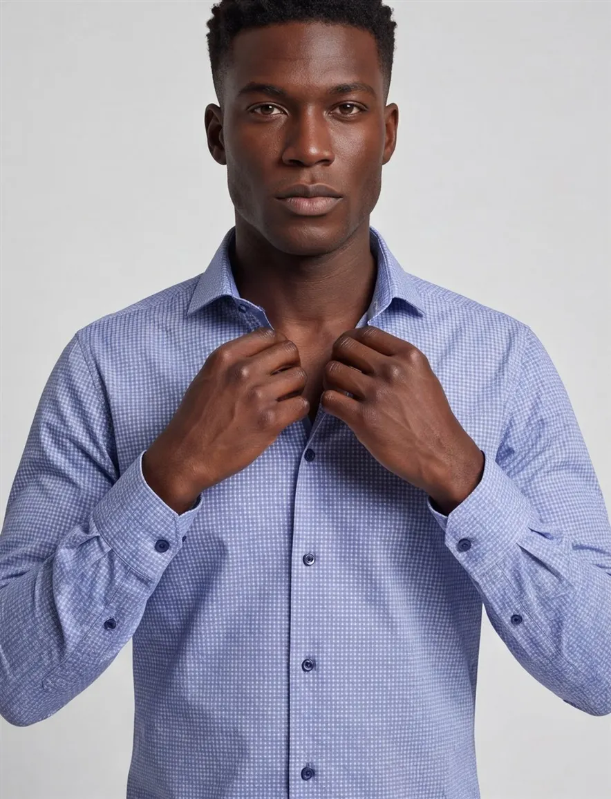 Ledub business overhemd Modern Fit normale fit blauw met print