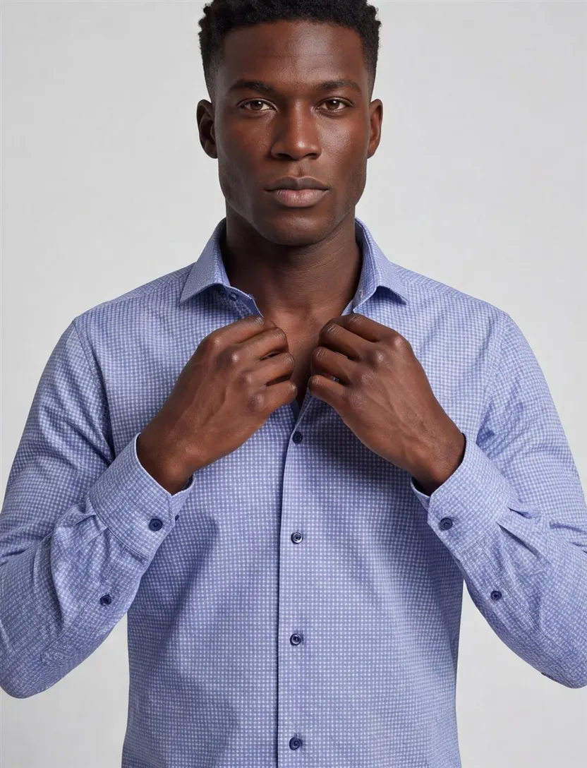 Ledub zakelijk overhemd Modern Fit blauw geprint katoen