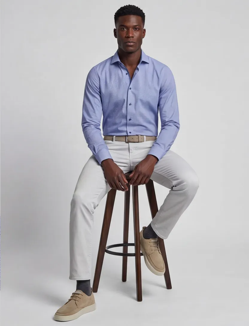 Ledub zakelijk overhemd Modern Fit blauw geprint katoen