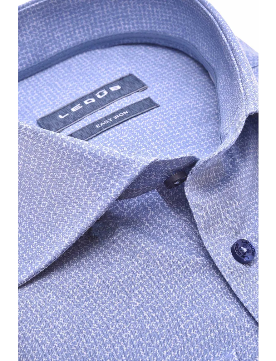 business overhemd Ledub Modern Fit blauw geprint katoen normale fit
