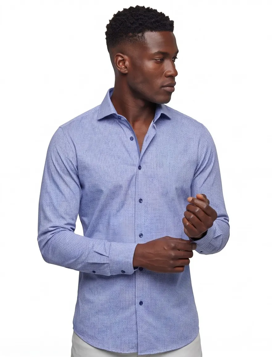Ledub business overhemd Modern Fit normale fit blauw met print