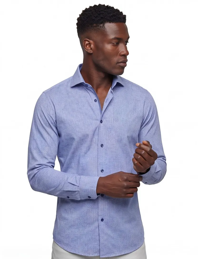 Ledub zakelijk overhemd Modern Fit blauw geprint katoen