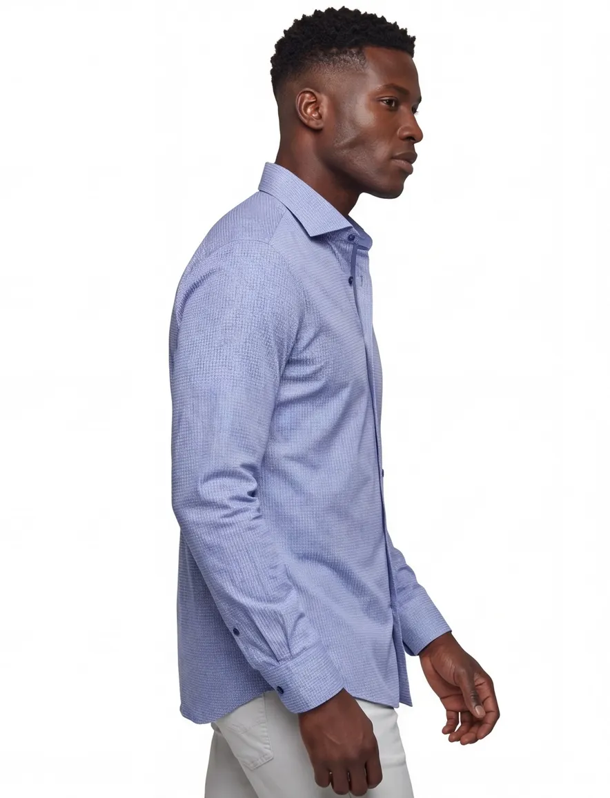 Ledub business overhemd Modern Fit normale fit blauw met print