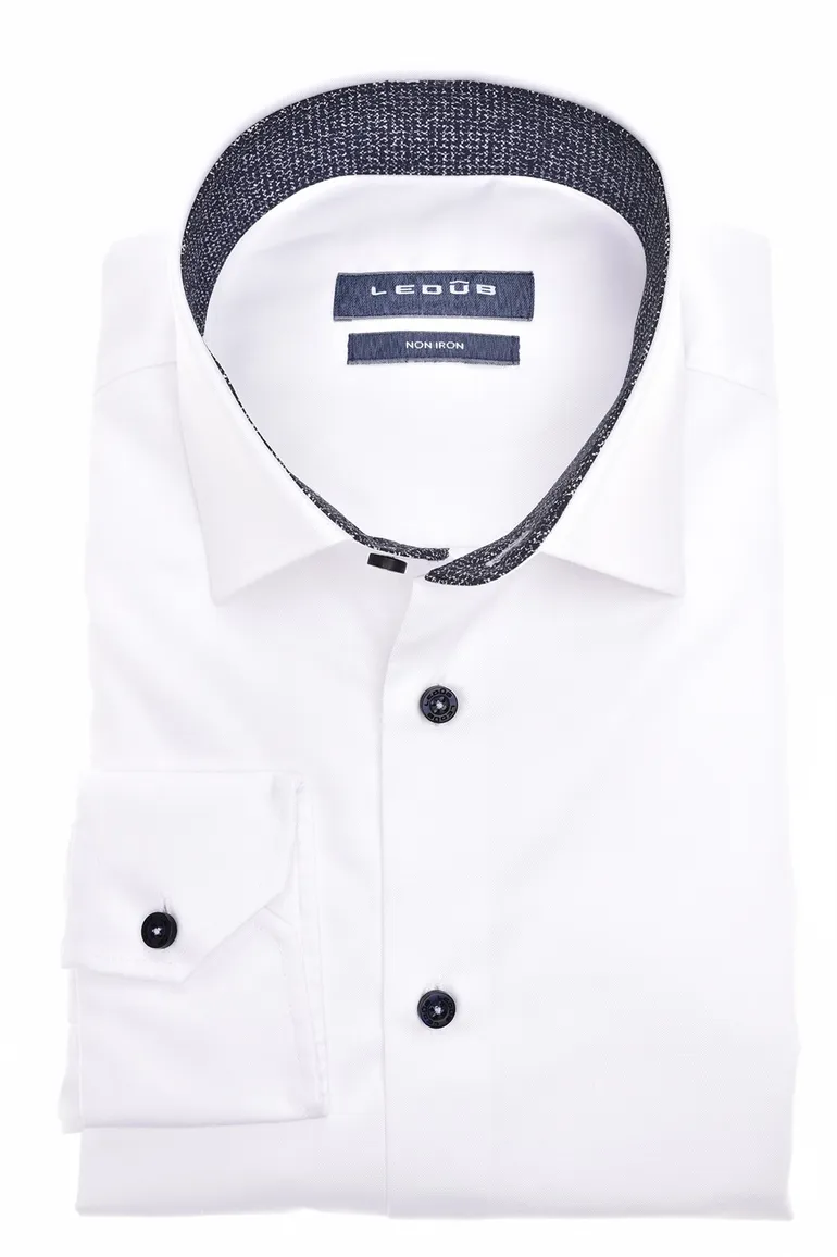 Ledub business overhemd Modern Fit New wit effen katoen-stretch