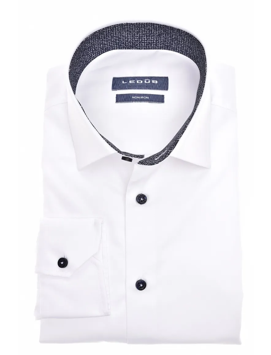 Ledub business overhemd Modern Fit New wit effen katoen-stretch