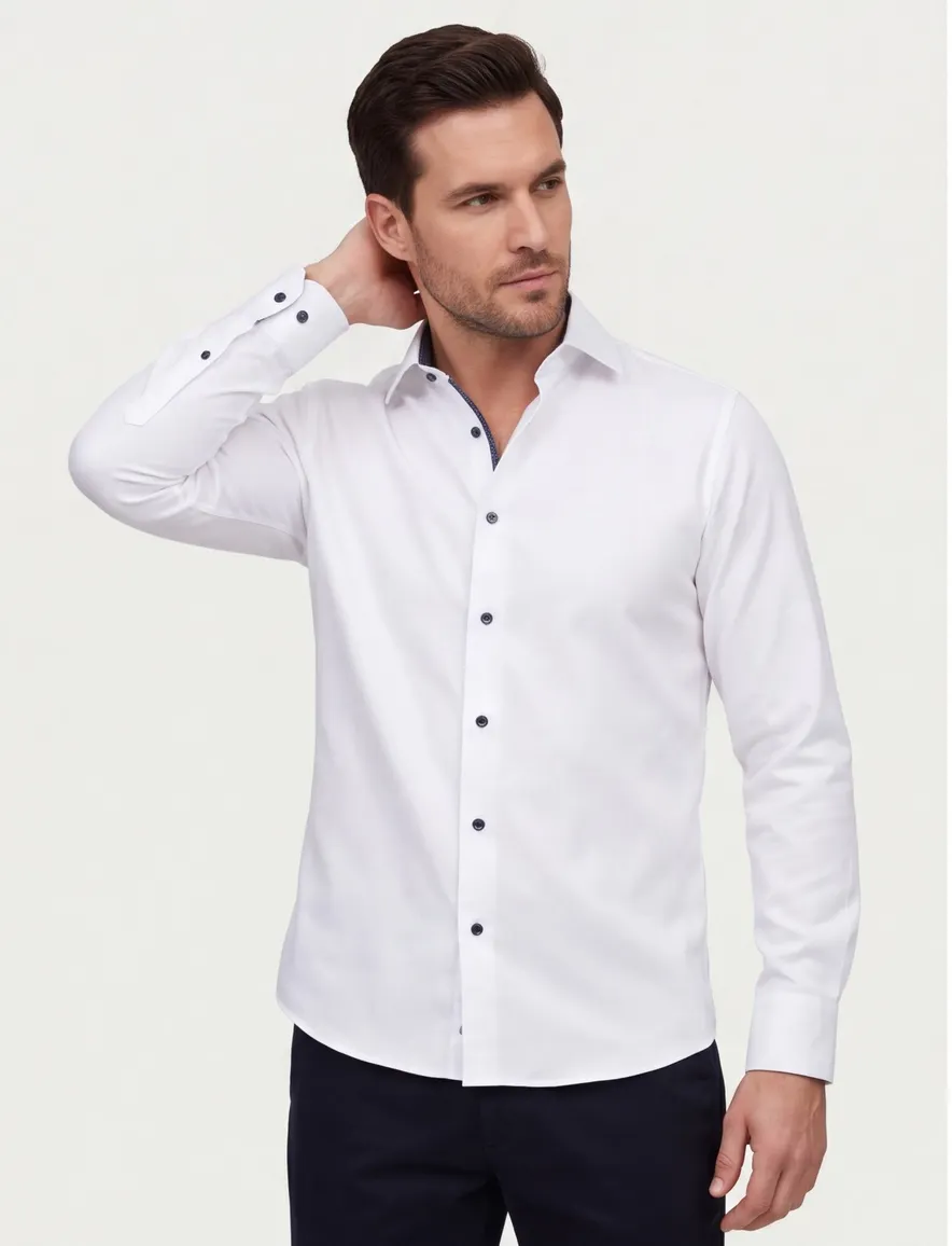 Ledub business overhemd Modern Fit New wit effen katoen-stretch