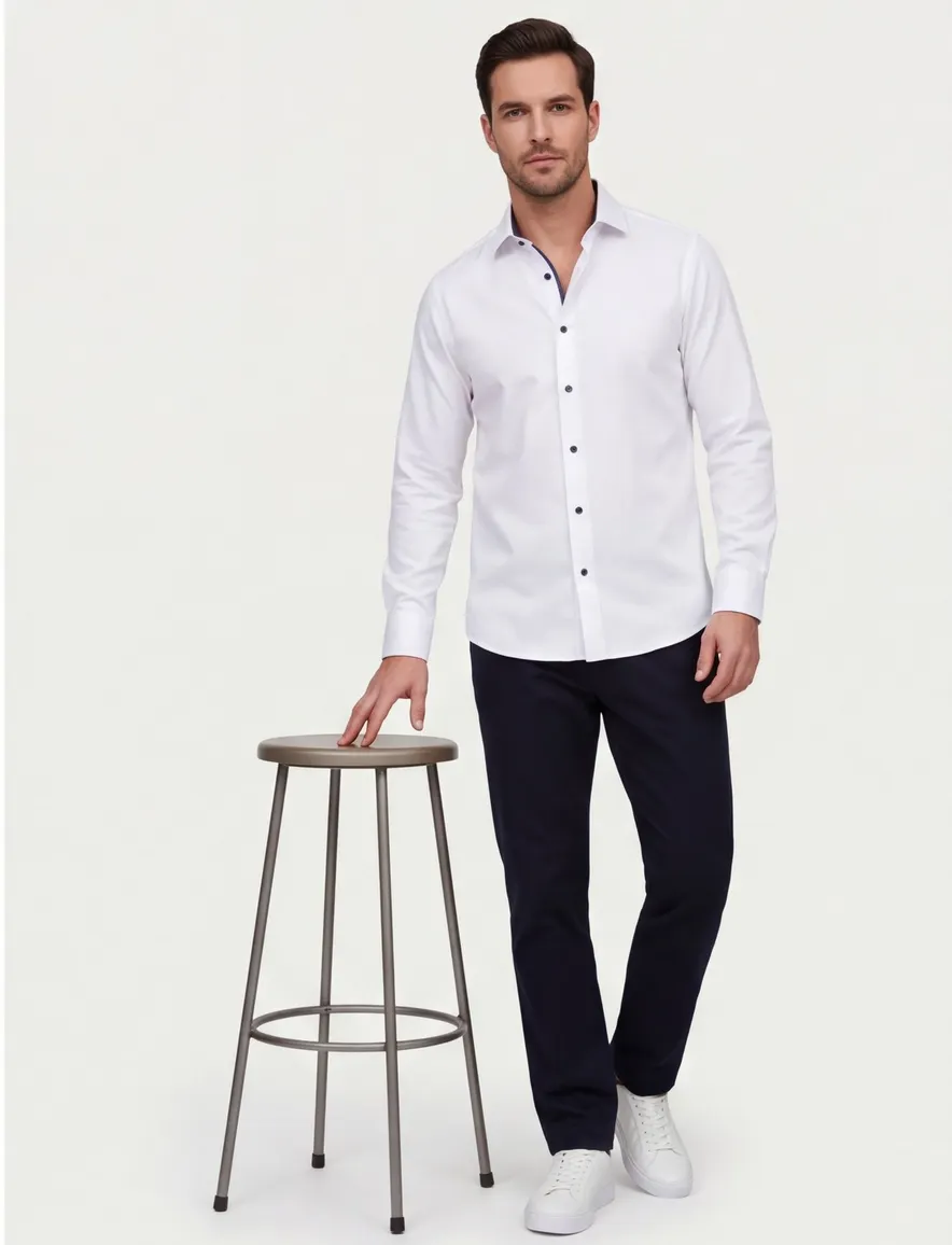 Ledub business overhemd Modern Fit New wit effen katoen-stretch