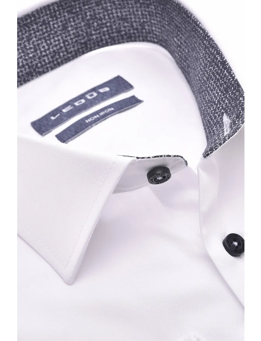 Ledub business overhemd Modern Fit New wit effen katoen-stretch