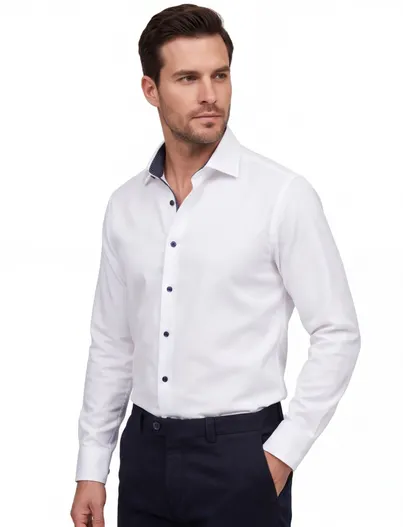 Ledub Ledub business overhemd Modern Fit New wit effen katoen-stretch