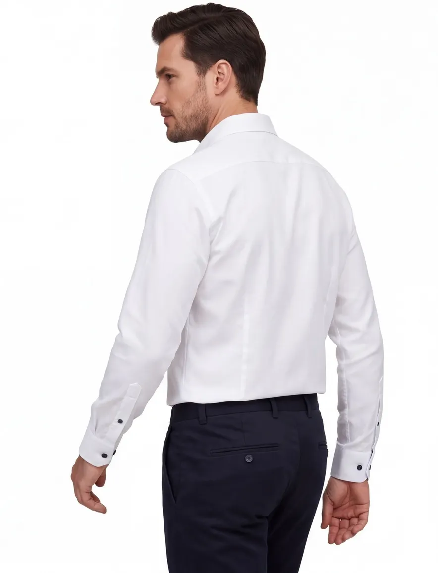 Ledub business overhemd Modern Fit New wit effen katoen-stretch