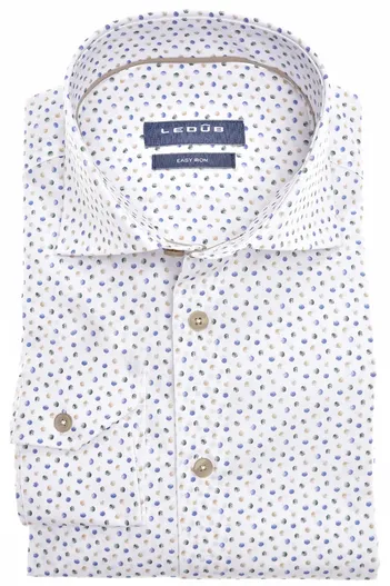 Ledub Ledub overhemd mouwlengte 7 Modern Fit blauw met print 100% katoen