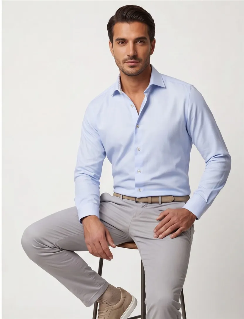 Lichtblauw effen Ledub overhemd Modern Fit