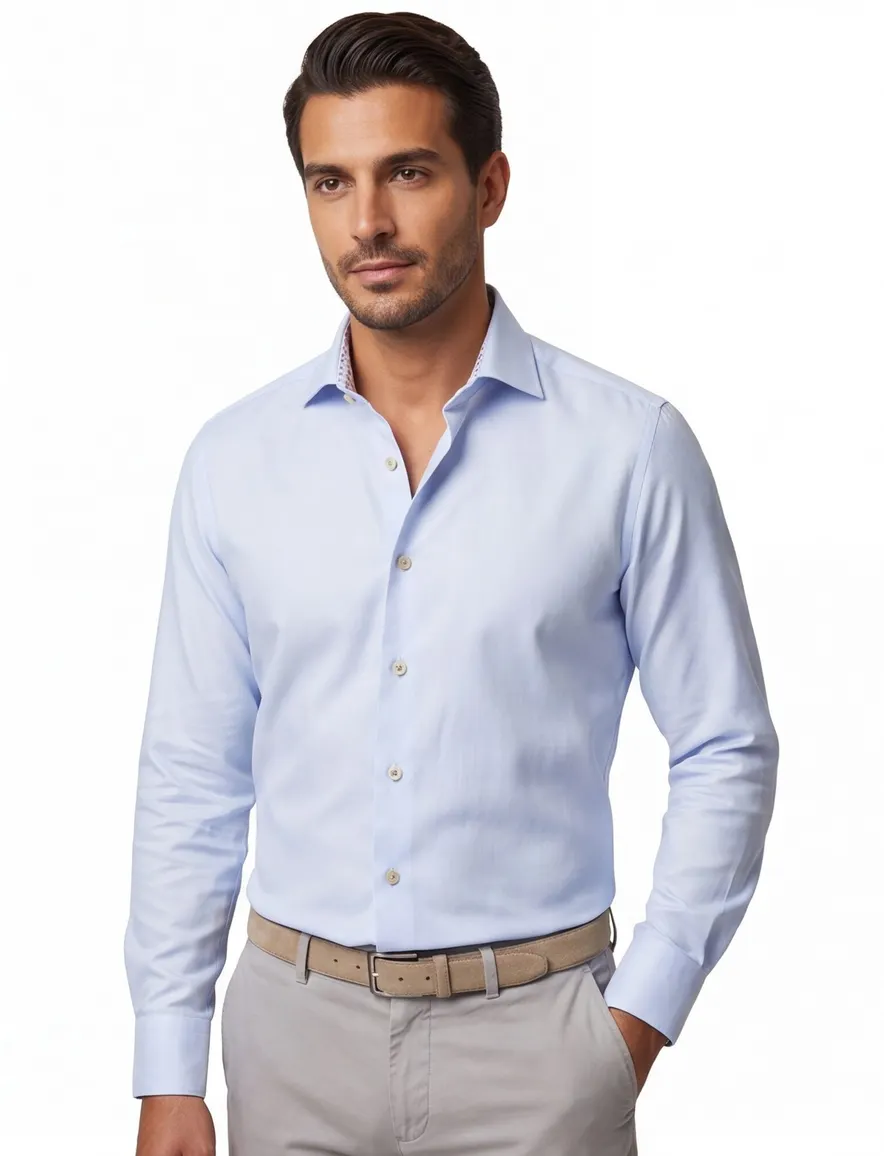 Modern fit Ledub overhemd lichtblauw effen