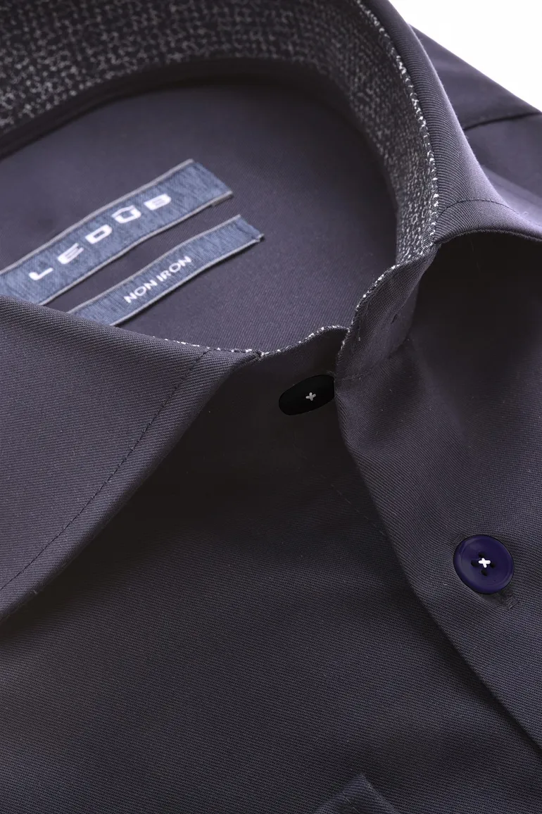Ledub business overhemd normale fit donkerblauw effen katoen kreukvrij