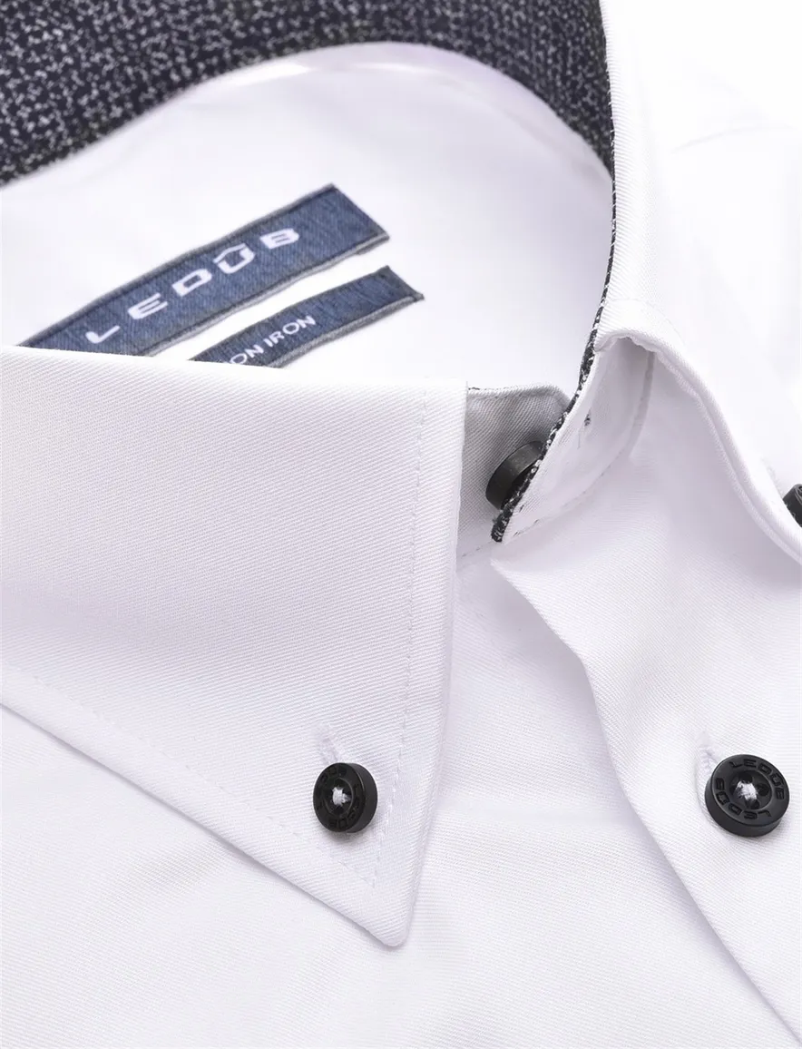 overhemd korte mouw Ledub Modern Fit wit effen katoen normale fit